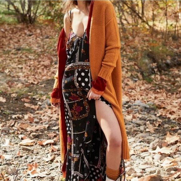 NWT For Love & Lemons Burnt Orange Dylan Open Front Long Duster Cardigan Small - Picture 2 of 10